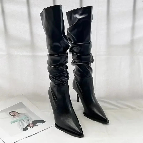 Trendy High Stiletto Ruched Heel Boots