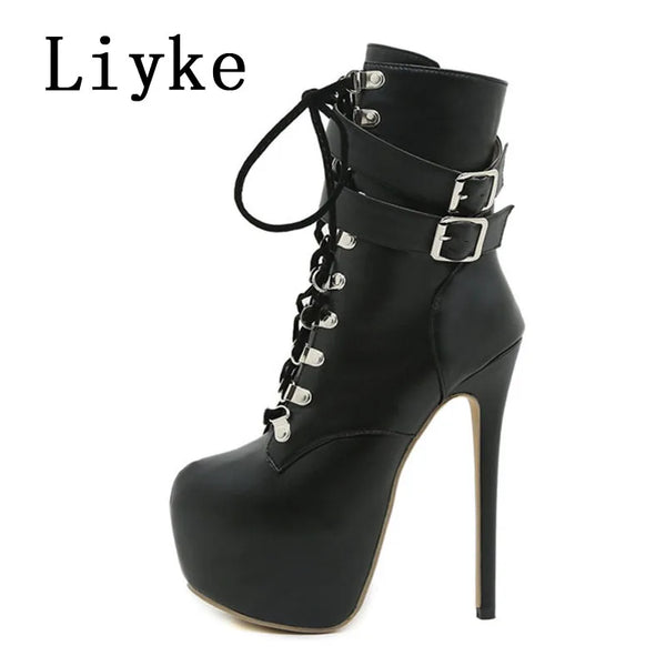 Trendy Platform Lace Up High Heel Boots