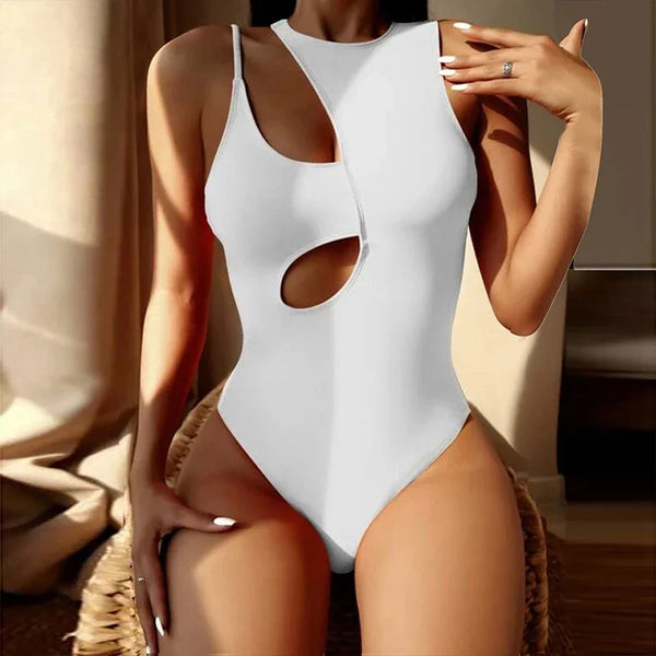 Trendy Hollow Out Camisole Solid Color  Swimsuit