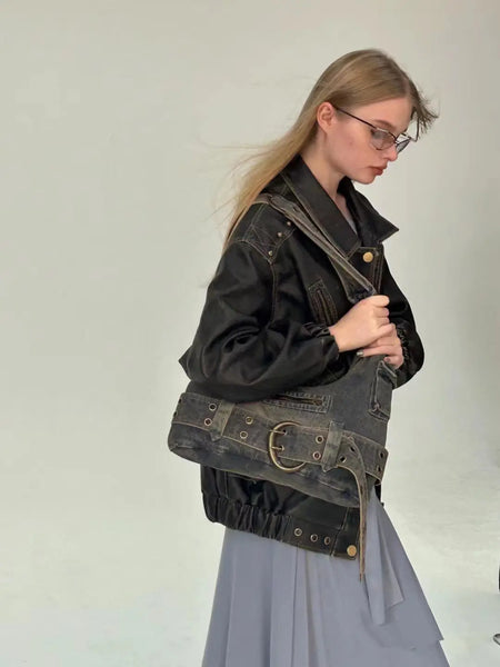 Trendy Denim Punk Shoulder Handbag - TrendsetterbyTracy Boutique