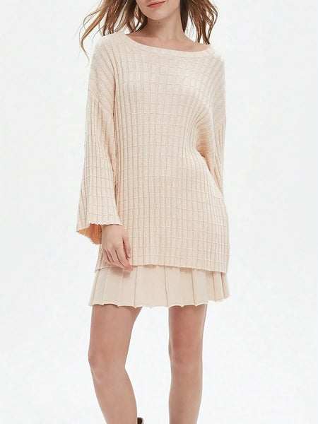 Trendy Pleated Long Sleeve Sweater Mini Skirt Set
