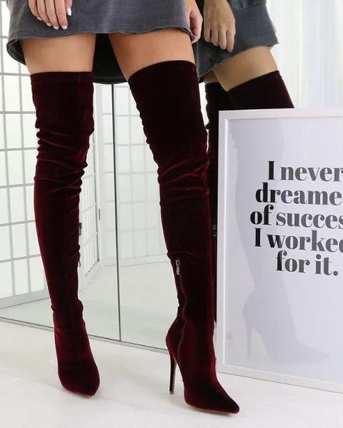 Trendy Velvet Over The Knee Boots
