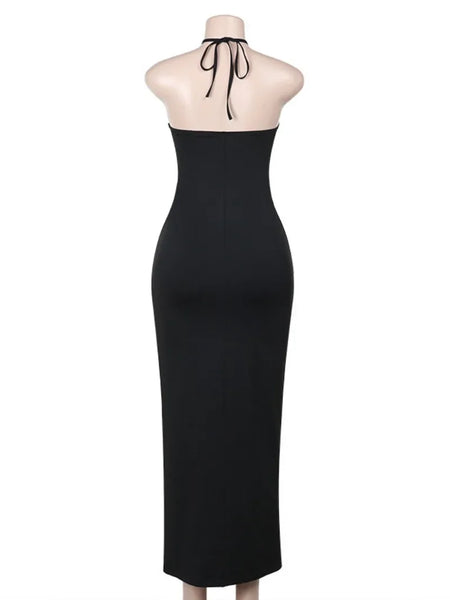Trendy Backless Hollow Out Black Formal Dress