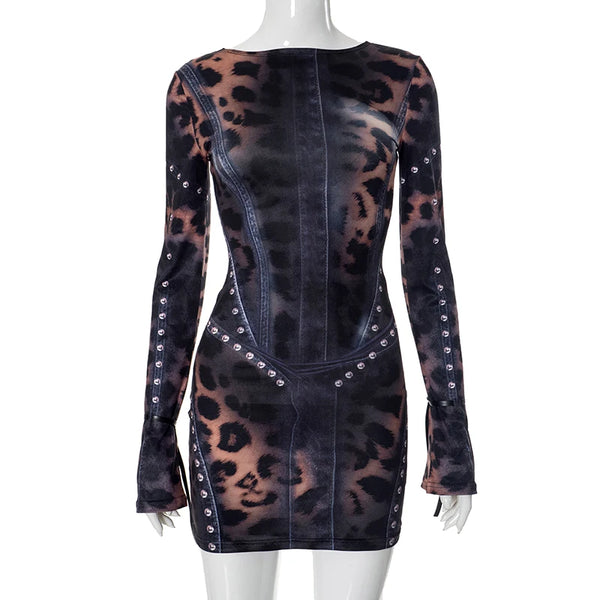 Trendy Mesh Leopard Party Mini Dress