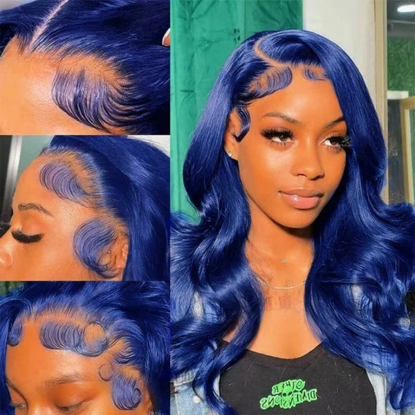 Trendy Dark Blue Lace Body Wave Human Hair Wig