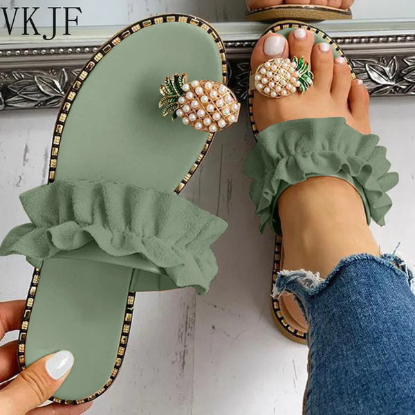 Trendy Pineapple Pearl Flat Sandals