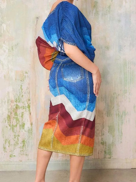 Trendy Two Piece Denim Open Split Skirt With Top