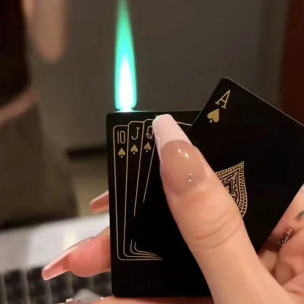 Trendy Stoner Butane Windproof Metal Playing Cards Lighter