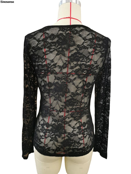Trendy Long Sleeve Floral Lace V Neck Blouse
