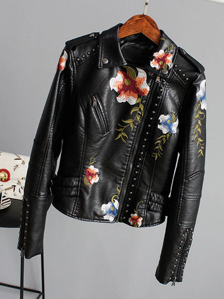 Trendy  Faux Leather Floral Print Jacket - TrendsetterbyTracy Boutique