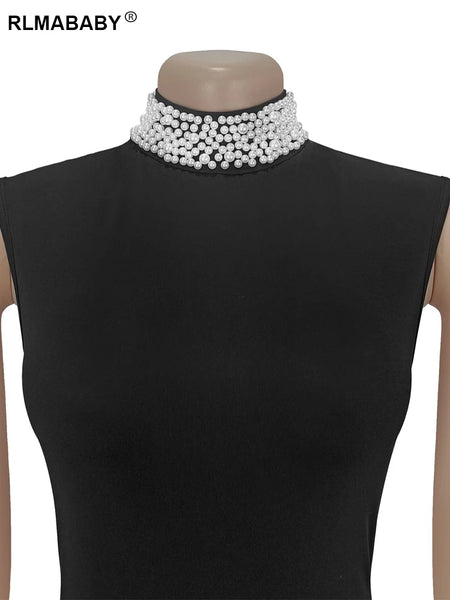 Trendy Fashion Pearl Ruched Black Formal Dress