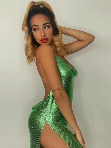 Trendy Short Hanging Backless Party Shimmer Dress