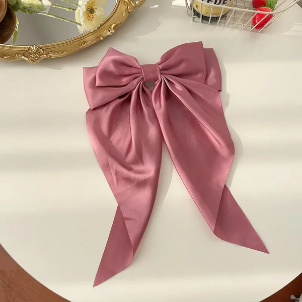 Trendy Bowknot Solid Color Satin Ribbon Hair Clip