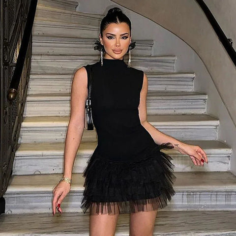 Trendy Black Fringed Sleeveless Party Dress