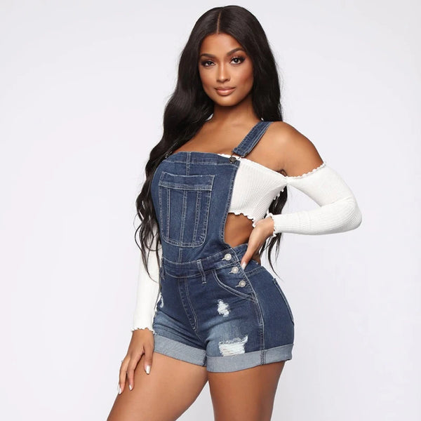 Trendy Ripped Overall Denim Stretch