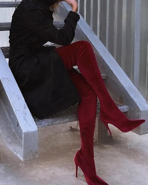 Trendy Velvet Over The Knee Boots