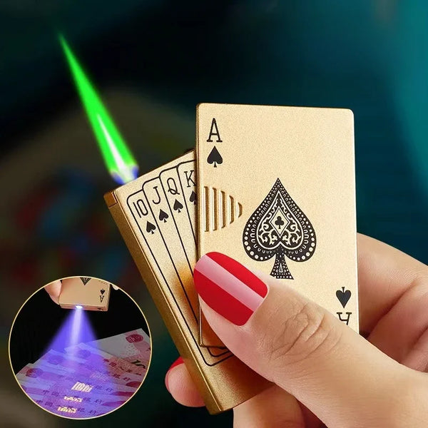 Trendy Stoner Butane Windproof Metal Playing Cards Lighter