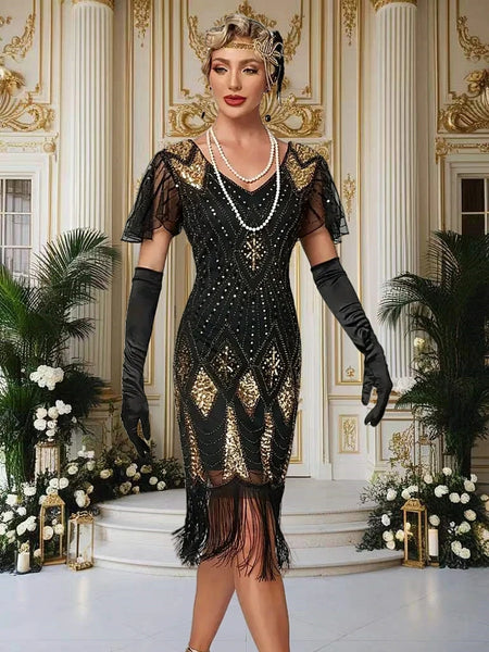 Trendy 1920s Fringed Butterfly Sleeve Party Dress Halloween Costume