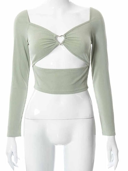 Trendy Hollow Out V Neck Long Sleeve Blouse