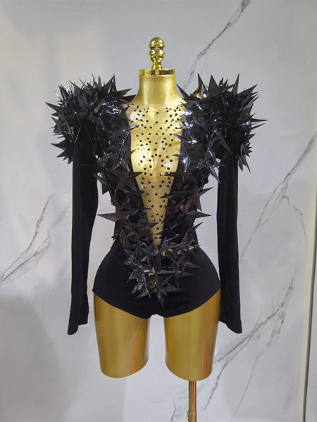 Trendy Long Sleeve Shiny Rhinestone Bodysuit