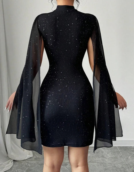 Trendy Cape Out Black Sparkle Mini Party Dress