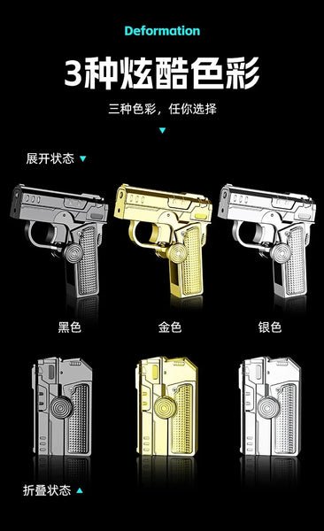 Metal Folding Gun Style Inflatable Lighter Windproof Butane Gas Jet Red Flame Gyroscope Lighter with Laser for Men's Small Tool