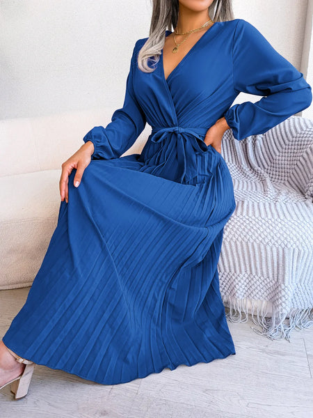 Trendy Pleated Maxi Long Sleeve Dress