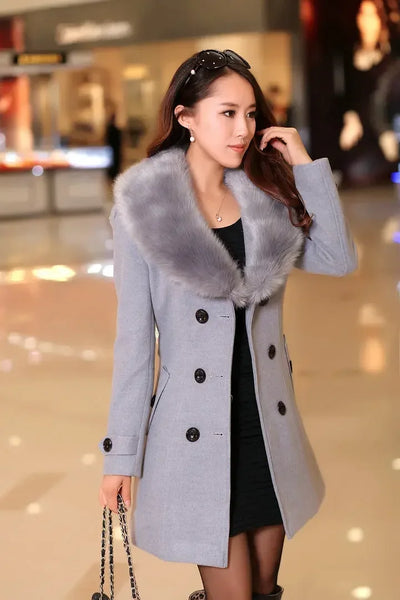 Trendy Wool Double Breasted Coat With Belt