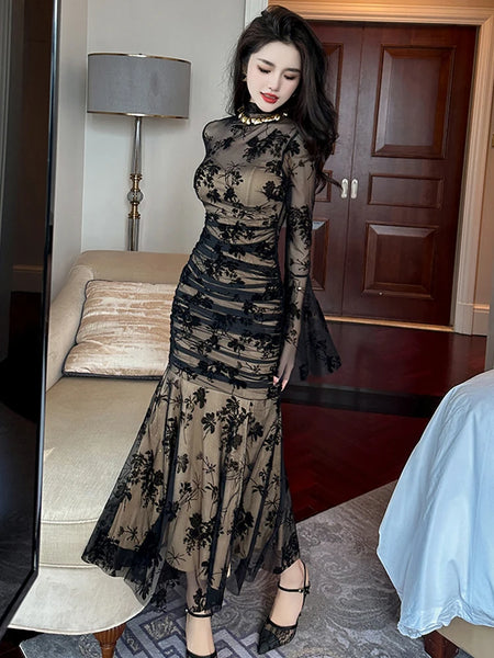 Trendy Retro Black Mesh Fishtail Formal Dress - TrendsetterbyTracy Boutique