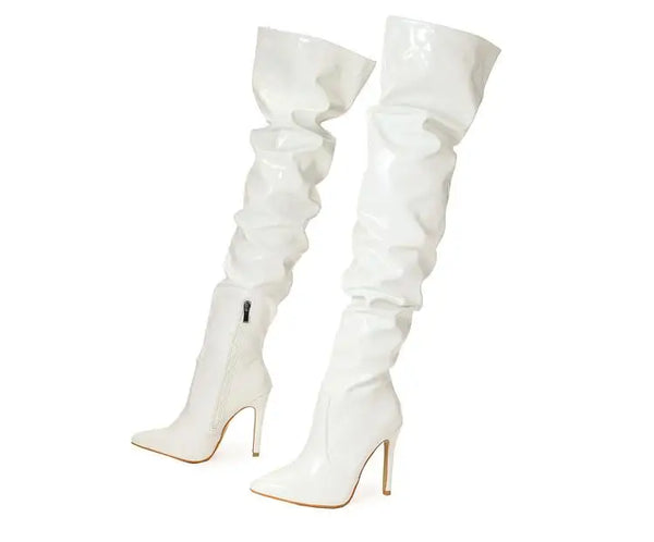 Trendy Over Knee Pleated Patent Leather High  Heel Boots - TrendsetterbyTracy Boutique