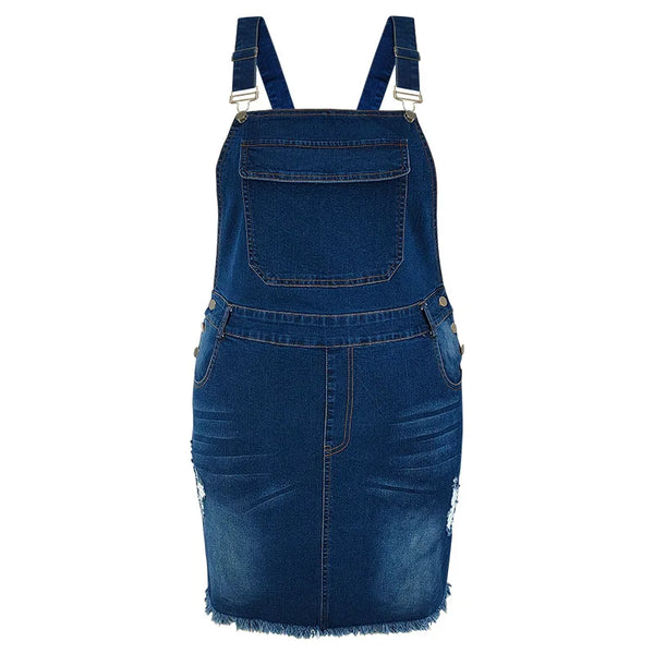Trendy Plus Size Blue Denim Overall Dress