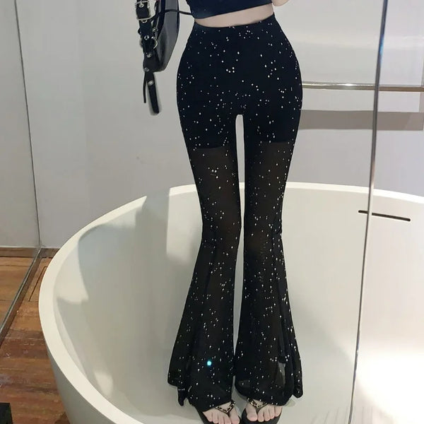 Trendy High Waist Mesh Sparkle Pants