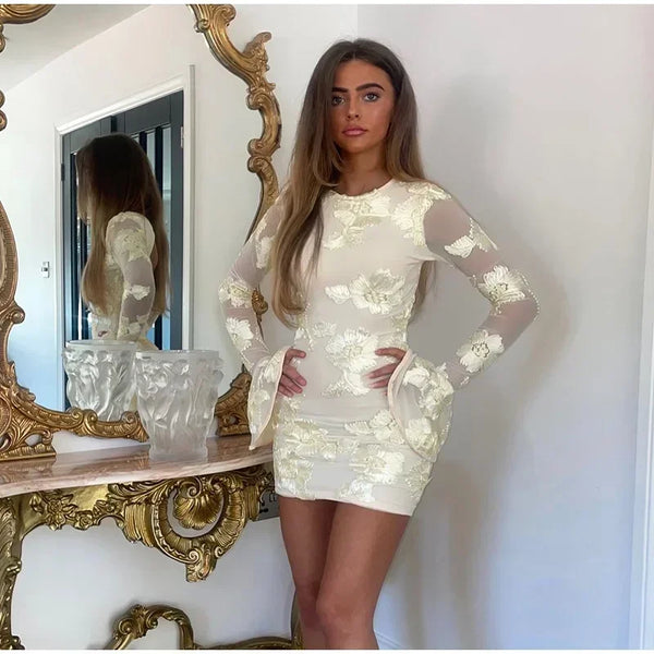 Trendy Embroidery 3D Floral Backless Party Dress