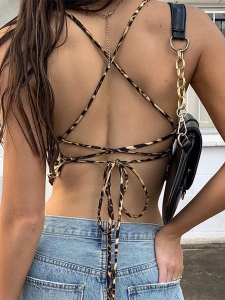 Trendy Leopard Tank Top Backless Crop Top