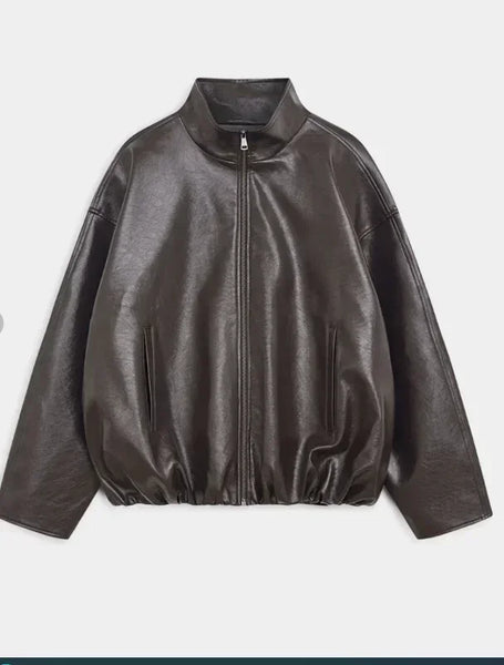 Trendy Green  Biker Leather Jacket and Skirt Set