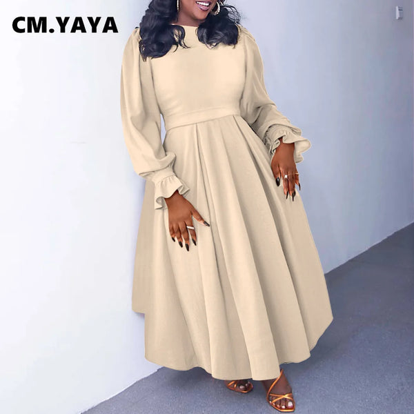 Trendy Plus Size Long Sleeve Pleated Maxi Dress