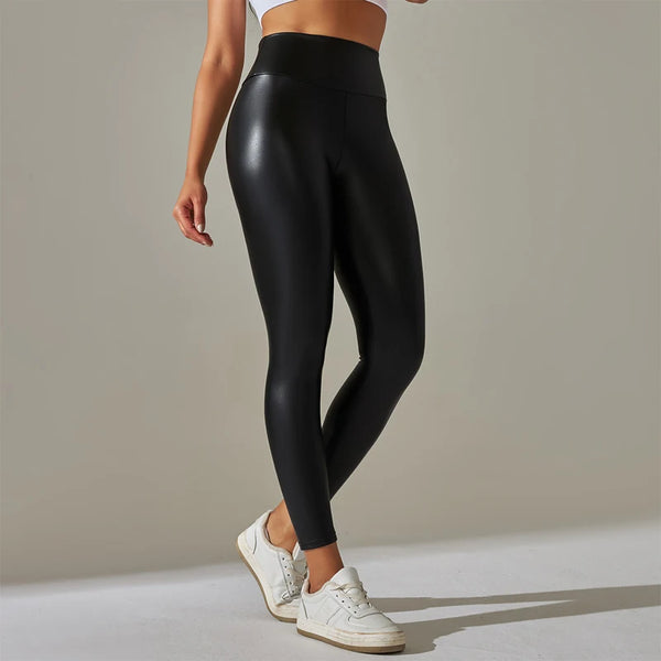 Trendy High Waisted  Black Faux Leather