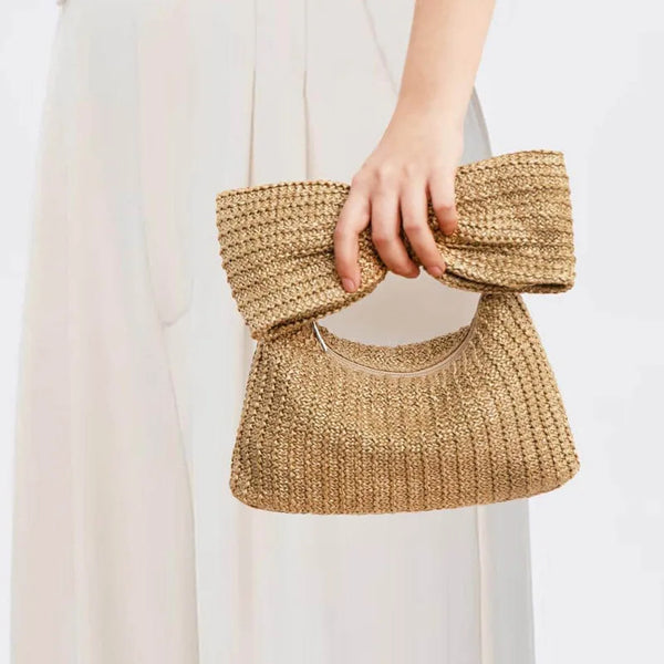Trendy Straw Clutch Bow Purse