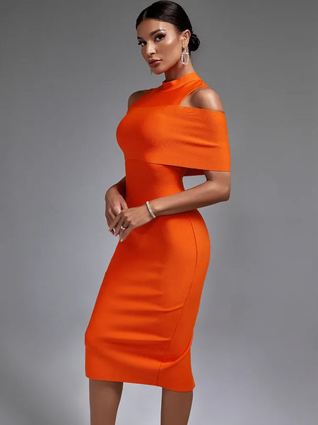 Trendy Off The Shoulder Orange Formal Dress - TrendsetterbyTracy Boutique