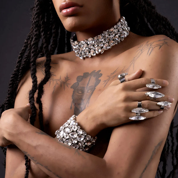 Trendy Bedazzled Necklace And Bangle Set