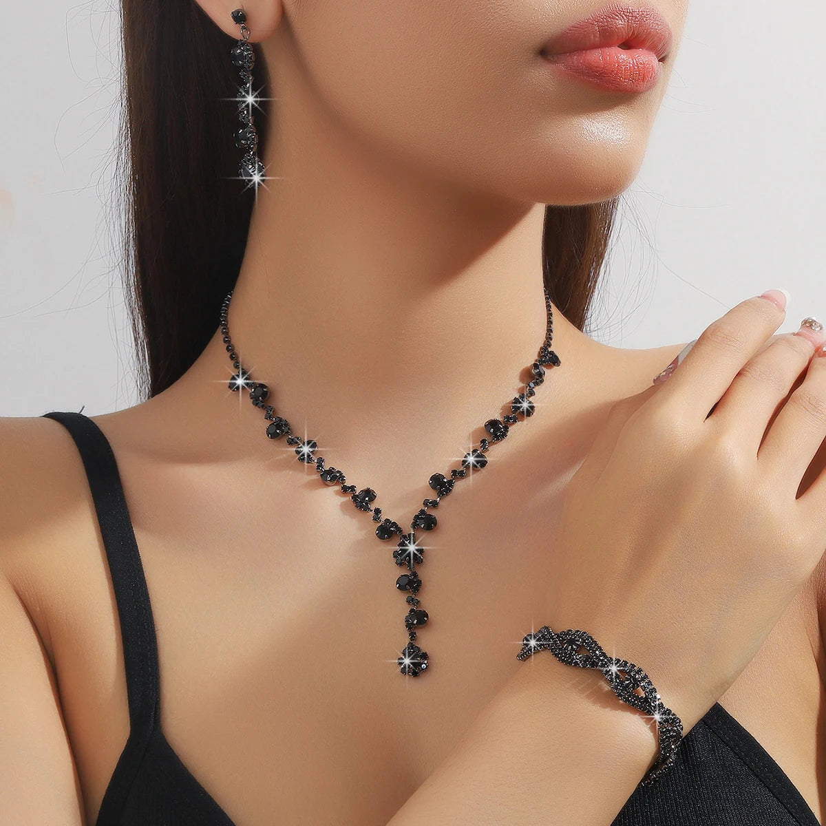 Trendy Black Copper Necklace Earring and Bracelet Set