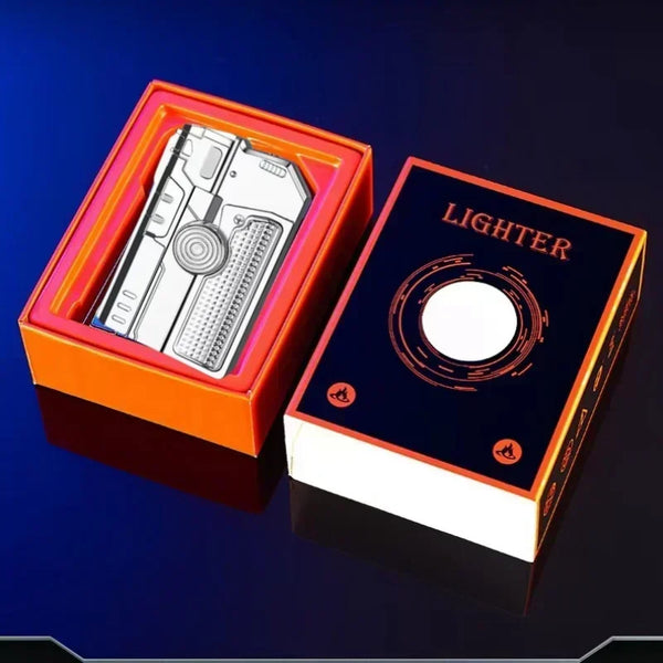 Metal Folding Gun Style Inflatable Lighter Windproof Butane Gas Jet Red Flame Gyroscope Lighter with Laser for Men's Small Tool