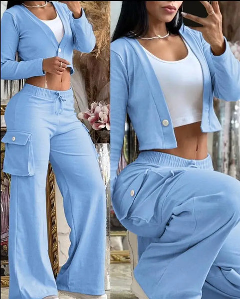Trendy Sold Flare Jegging Pants With Crop Jacket