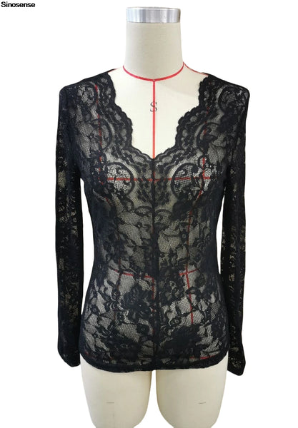 Trendy Long Sleeve Floral Lace V Neck Blouse