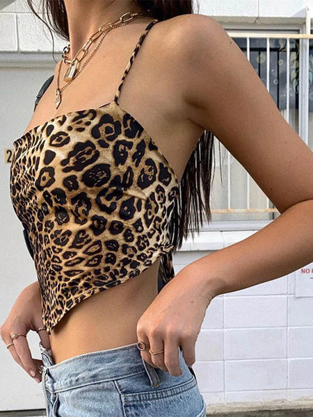 Trendy Leopard Tank Top Backless Crop Top