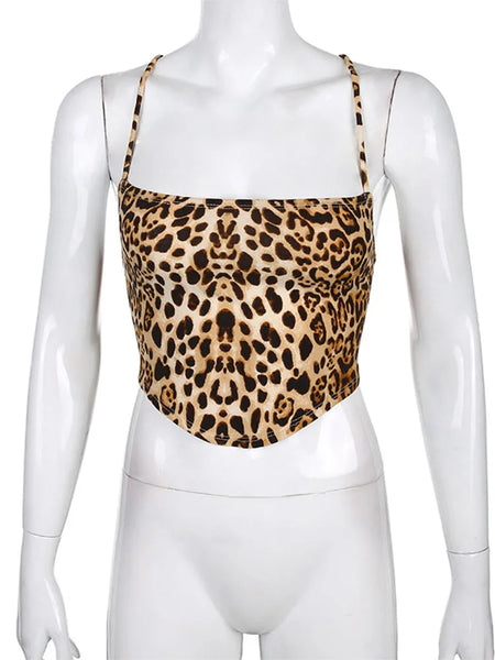 Trendy Leopard Tank Top Backless Crop Top