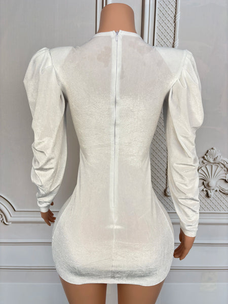 Trendy White Rhinestone Velvet Party Dress