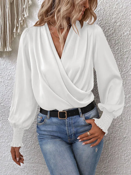 Trendy Simple Cross Chiffon Flare Blouse
