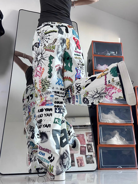 Trendy Graffiti Print Wide Leg Pants