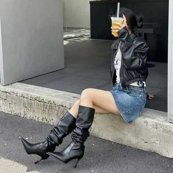Trendy Knee High Pointed Toe Boots - TrendsetterbyTracy Boutique